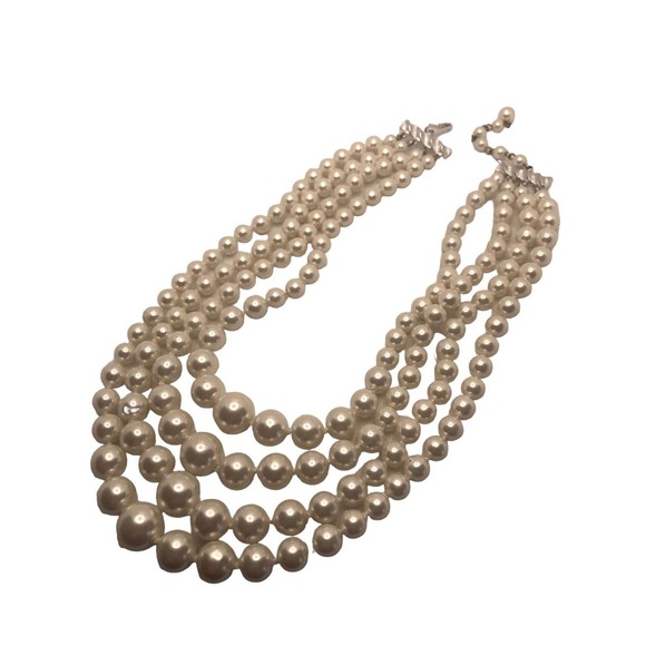 Vintage Classic 4 Strand Faux Pearl Statement Japan Necklace - Picture 1 of 4
